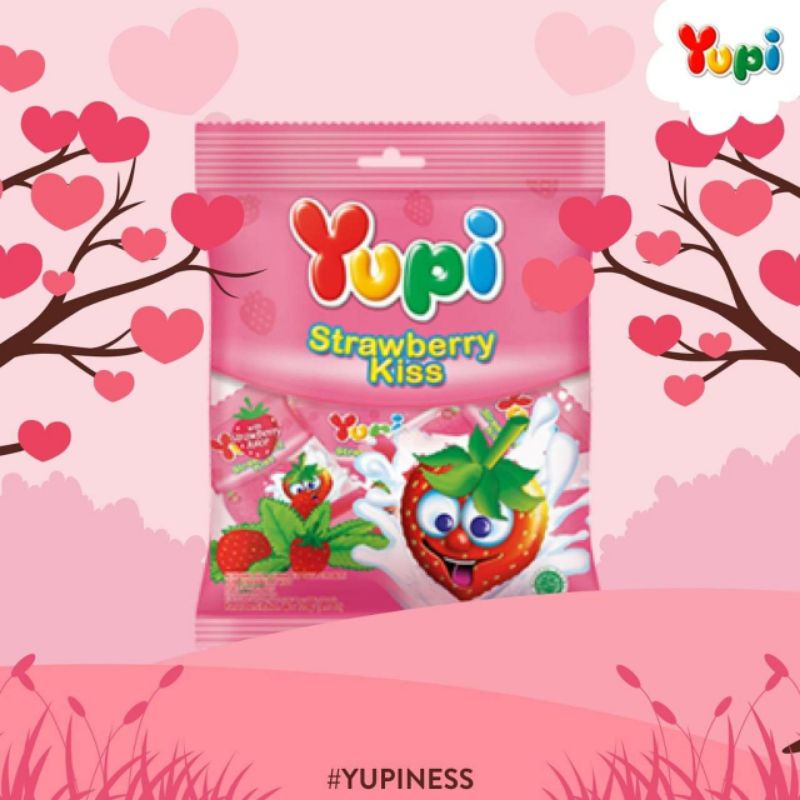 Permen Yupi gummy candy Strawberry Kiss Fruity Puff 120 gr