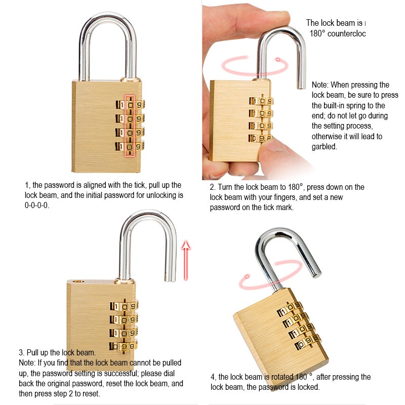 GS8 GEMBOK KOPER PADLOCK 3-4 DIGIT COMBINATION SOLID BRASS STAINLESS STEEL KAK 21X53MM