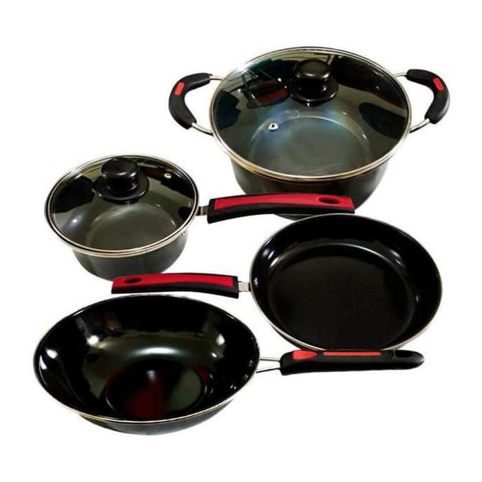 Panci Set Enamel Anti Karat / Panci Wajan Set serbaguna / Panci compatible kompor induksi 1831