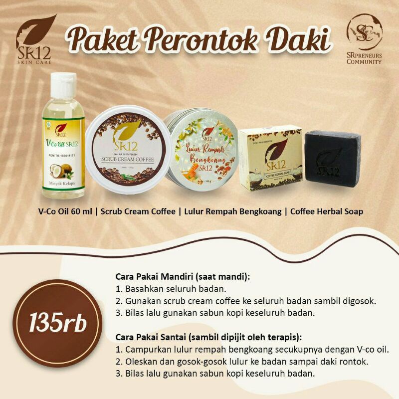 Paket perontok daki SR12 / pencerah / melembabkan / AMPUH! PAKET PERONTOK DAKI / KULIT KINCLONG / SENSASI RELAKSASI &amp; SPA DI RUMAH