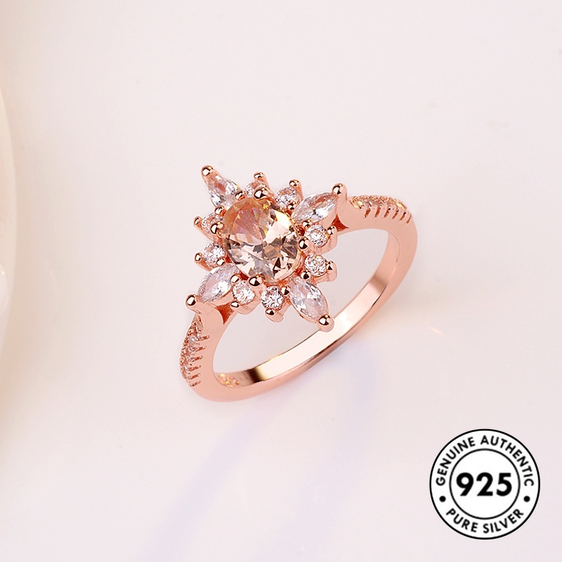 Cincin Berlian Champagne Bahan S925 Silver Warna Rose Gold