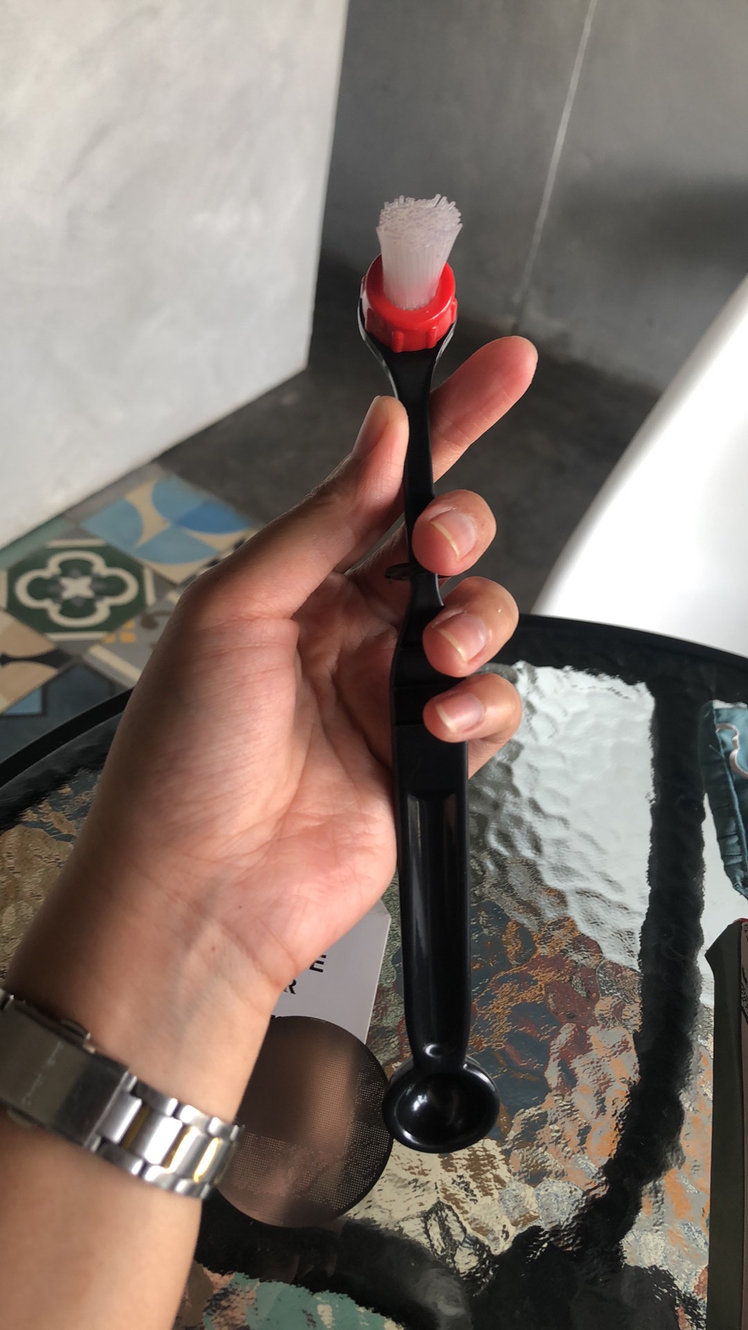 Coffee Espresso Group Head Brush With Spoon - Sikat Mesin Kopi 2in1 -