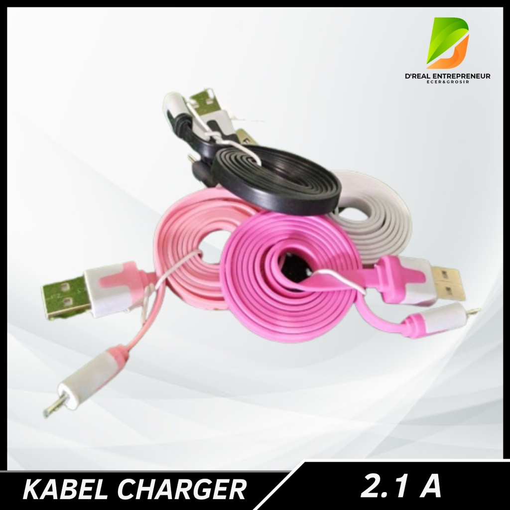 [ Isi 2pcs ] KABEL CHARGER FAST CHARGING 2.1A GEPENG MICRO USB CABLE FOR ANDROID HIGH QUALITY