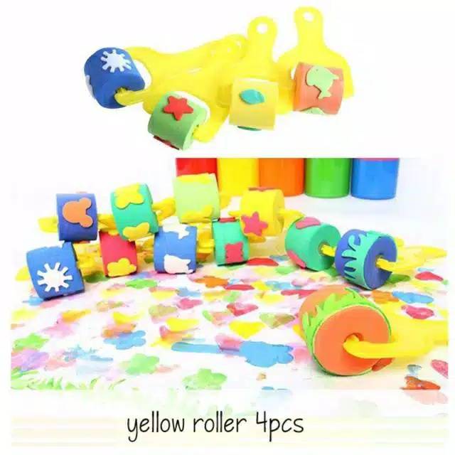 

4pcs Kuas Lukis Roller Bahan Spons / Yellow Roller / Sponge Roll Painting Brush