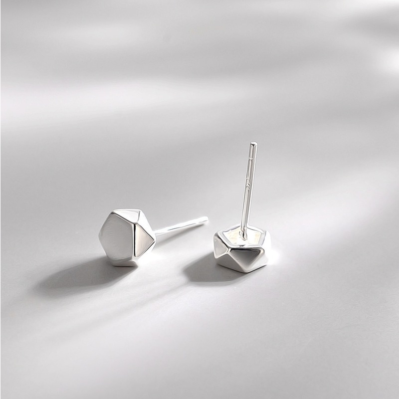 Roselife S925 Unisex Silver Black Geometric Polygon Tiny Stud Earrings for Women Men Ear Jewelry 1 Pair