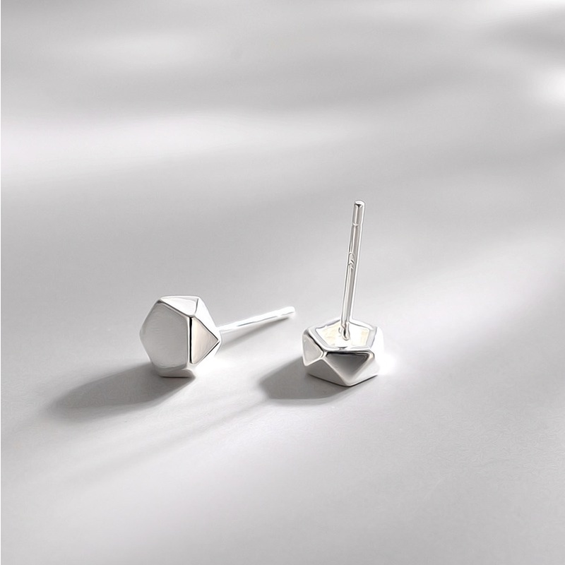 Magic789 Unisex s925 Silver Black Small Geometric Stud Earrings for Women Men