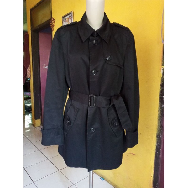 pl preloved coat jaket hitam pekat mulus murah belt