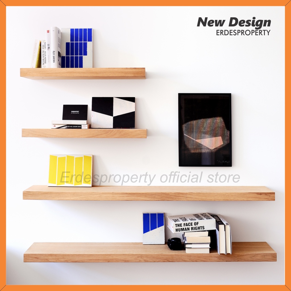 TANPA BOR Rak Dinding Ambalan Kayu Asli Melayang Hiasan Dinding Floating Wall Shelf