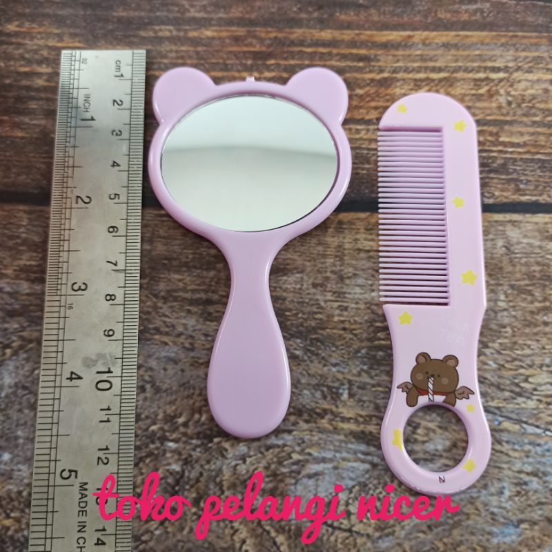 Paket Cermin Karakter Lucu + Sisir Pelurus Rambut - Cermin Mini + Sisir Karakter / Cermin Mini Anak