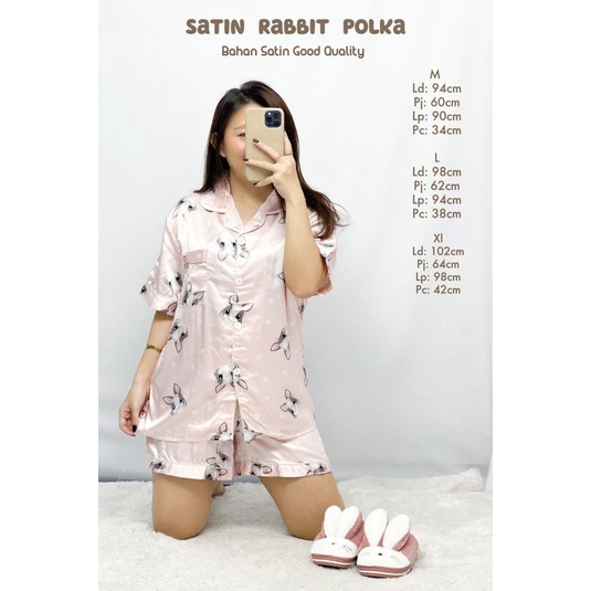 MDLV ~ Baju Tidur Satin Rabbit Polka Pink Hotpants Piyama Dewasa Import