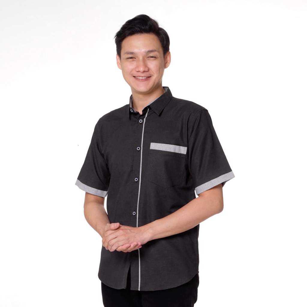 Skuy Kemeja Dewasa Bariq Hitam Lengan Pendek Bahan Toyobo Premium