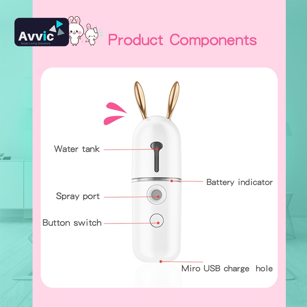 Rabbit Nano Spray Portable Mini Mist Sprayer Facial Steamer USB Pelembab Perawatan Wajah Bentuk Kelinci