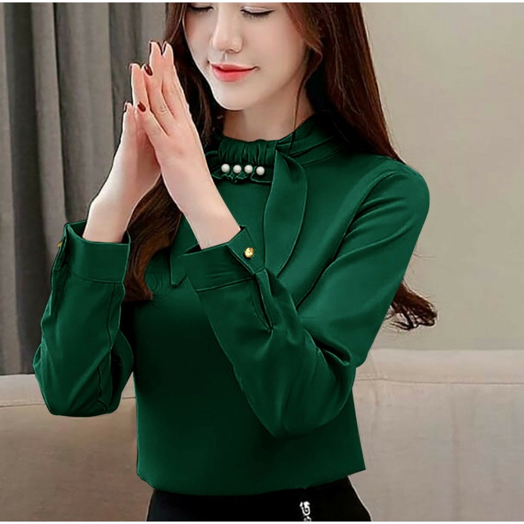 *[IJFK] Blouse Daissy / Blouse Korea Lengan Panjang Mutiara Cantik / Atasan Korea Wanita / Blouse Wanita