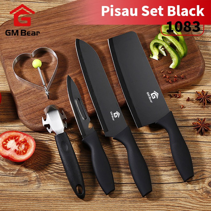 Pisau Set / Pisau Set Hitam 1083 5 In 1 / Pisau Set Multifungsi dan Cetakan Telur / Pisau Set Murah