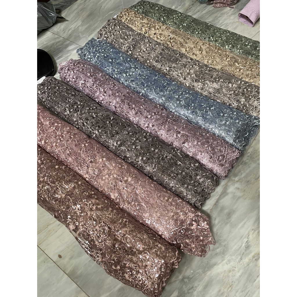 Bahan Kain Kebaya Brokat Tile Payet Bordir Mewah Elizabeth Warna Ungu Taro