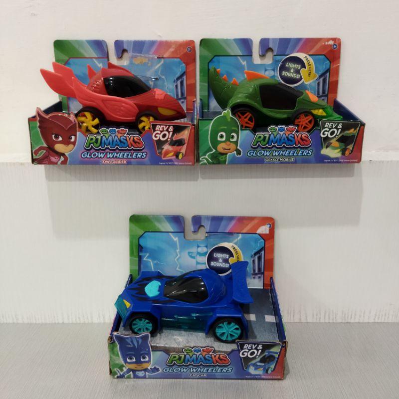 ori original pj masks pjmasks glow wheelers car mobil mainan anak vehicle action figure hero robot mobil mobilan cat gekko mobile owl glider light sound bunyi bersuara nyala kadiah kado ultah