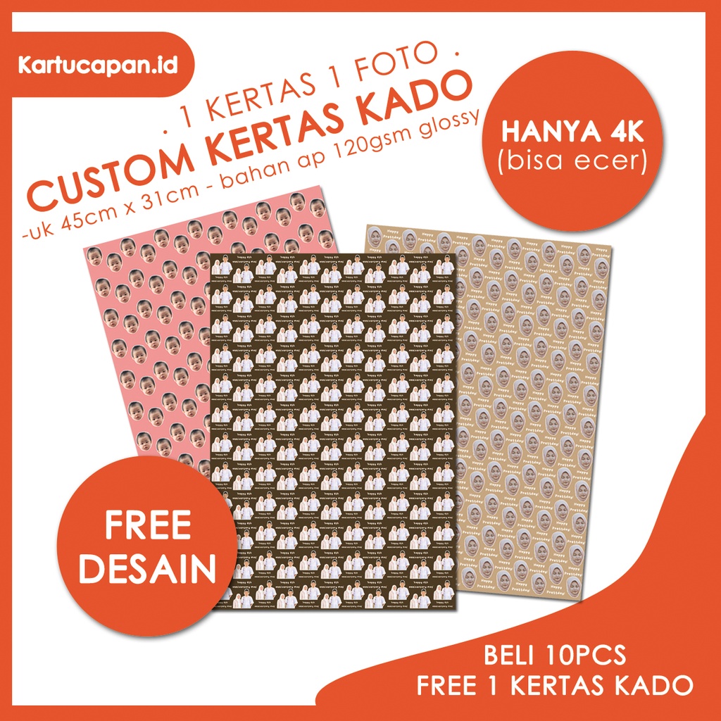 

[ FREE 1 BUY 10 ] KERTAS KADO CUSTOM BISA PAKAI FOTO