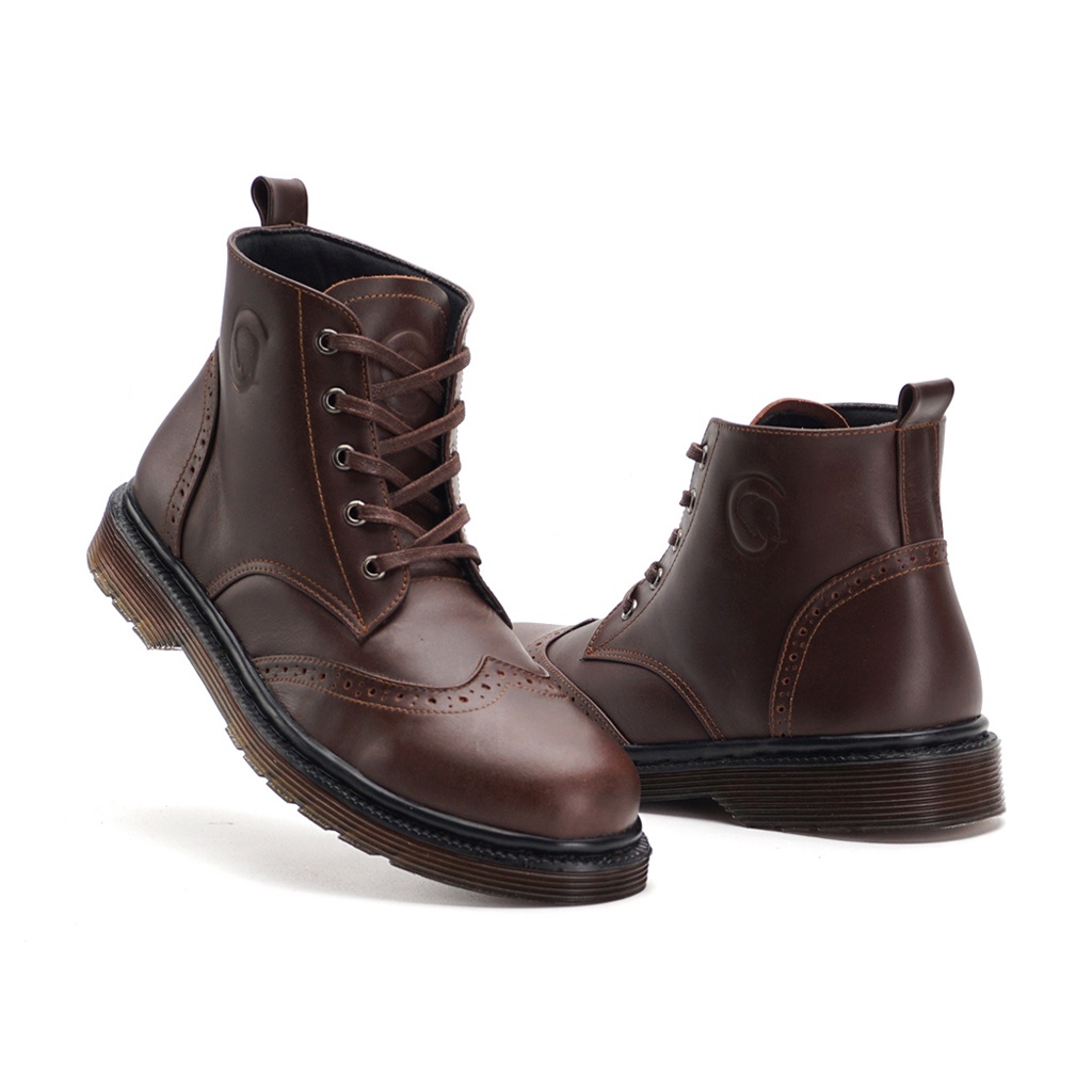 PELLIFE BROWN ORIGINAL x GREATA Sepatu Kulit Sapi Asli Pria Boots Coklat Tinggi Tali Casual Semi Formal Vintage Klasik Jalan Hangout Kuliah Kerja Kantor Classic Boot Genuine Leather Shoes Motor Touring Footwear Big Size Ukuran Besar Jumbo 44 Keren Branded