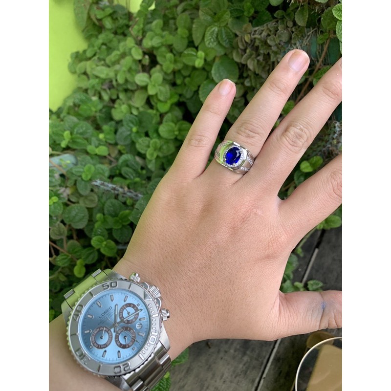 Cincin King Safir Ring Perak Mewah Elegan Simple Minimalis Blue Saphire