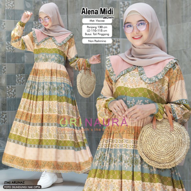 Best seller Alena Midi Dress- Gamis Alena dengan kerah- dress kekinian