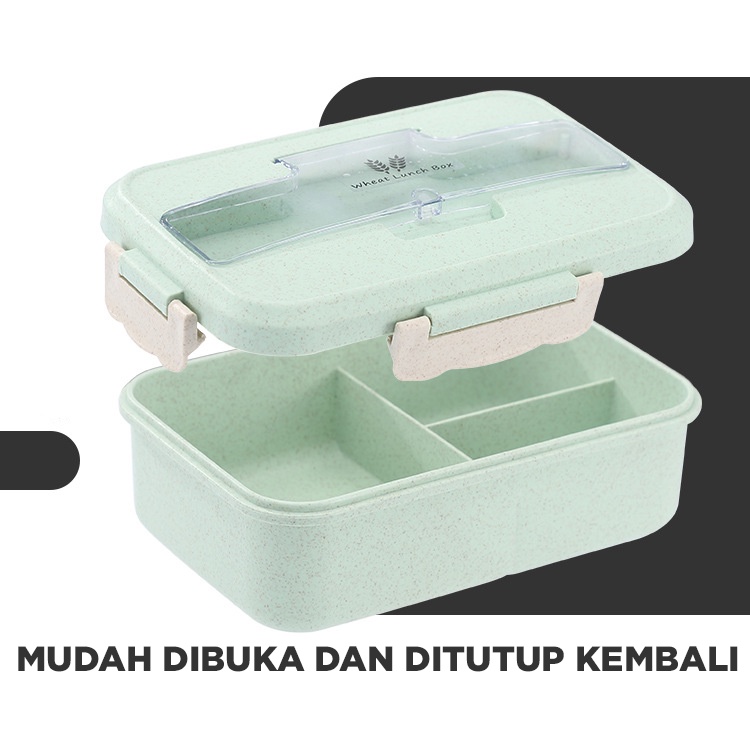 Lunch Box Set Kotak Bekal Makan Jerami Gandum kotak makan ​1000ml 4 In 1 Free Sendok Tempat Makan