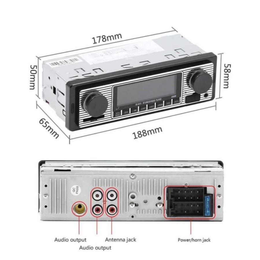 Bluebooth Camecho Audio Player Mobil 12 1Din FM Receiver Aux USB SD-SX-5513