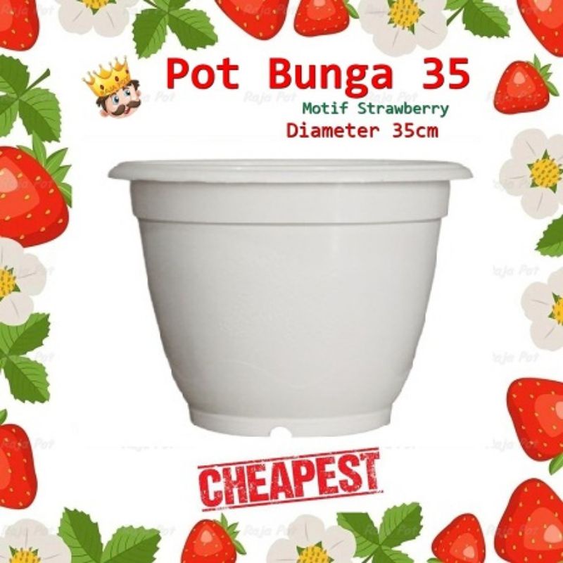 Pot Bunga Putih 35 Strawberry | Pot Tanaman Plastik Besar