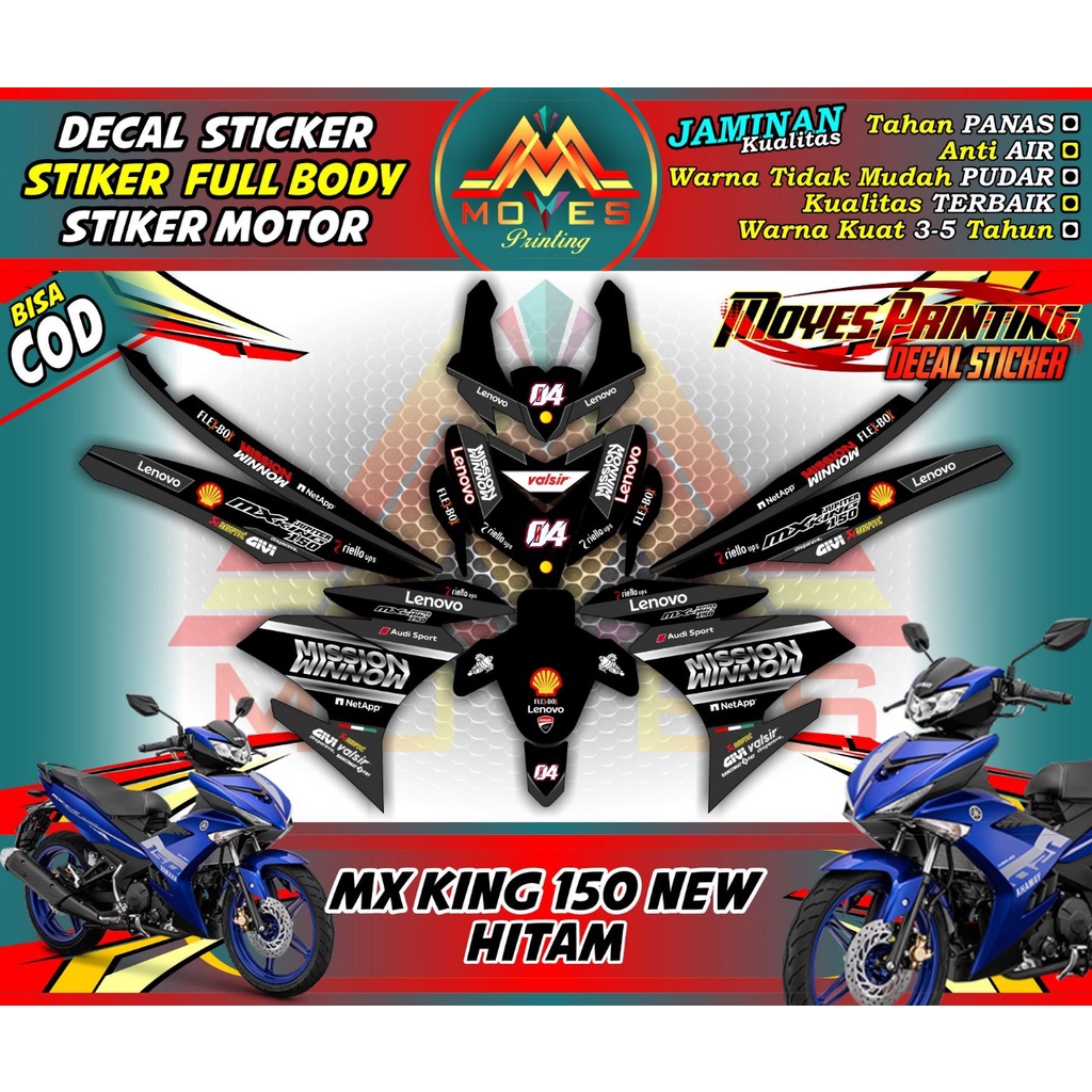 Decal Stiker Fullbody New MX KING 150 Motif Racing Line Hitam Sticker New MX KING 150