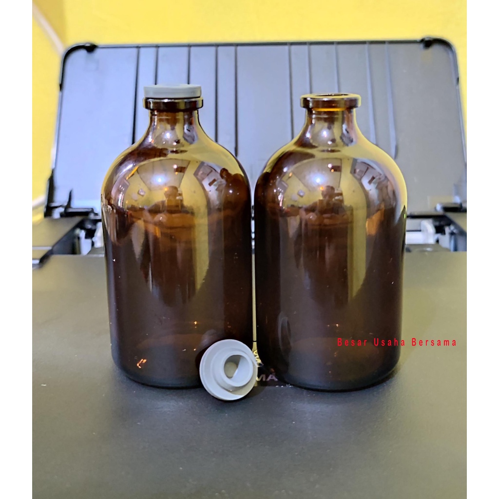 Botol Kaca Vial Coklat 100ml 100 ml Amber Tutup Karet