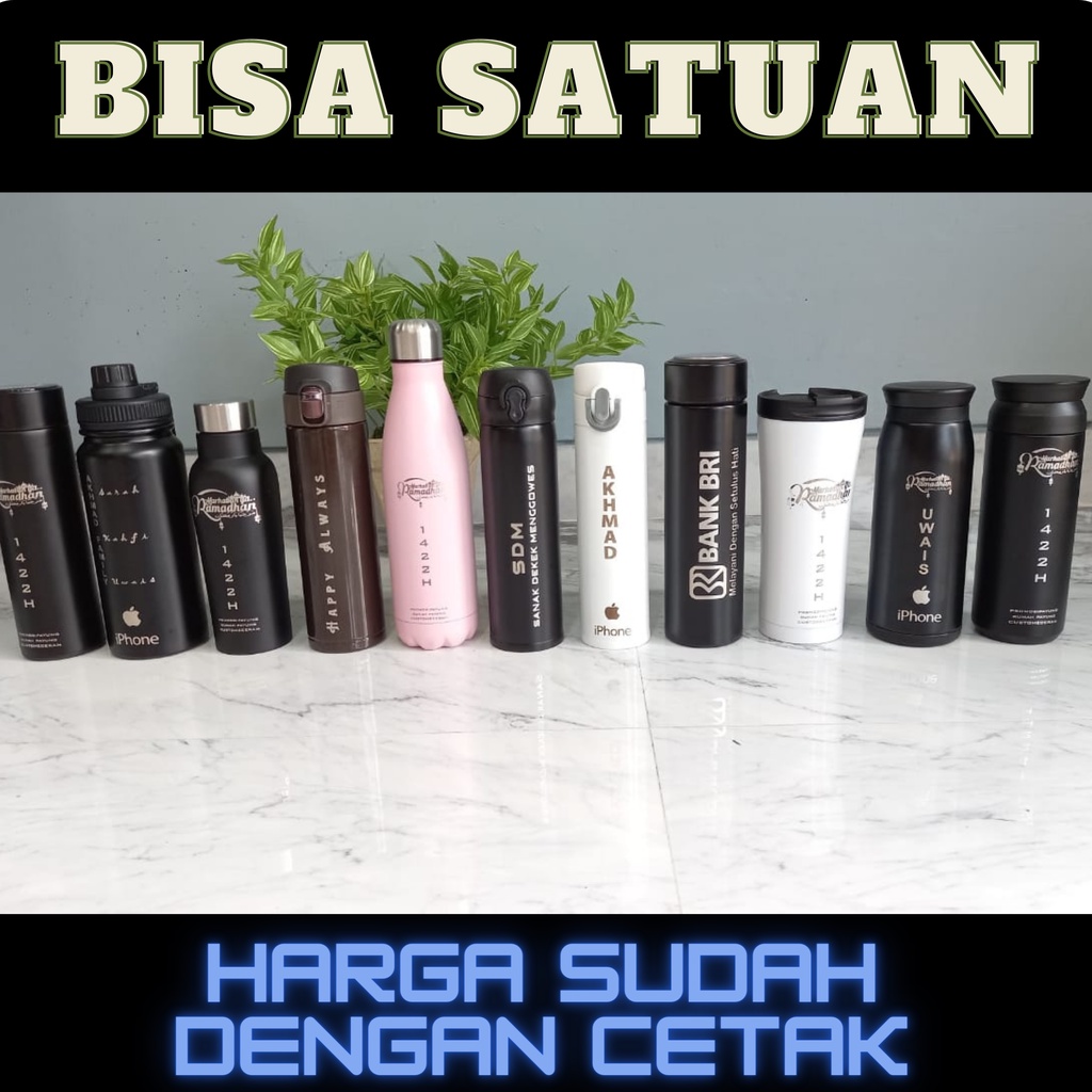 Tumbler Custom Botol minum Termos 500ML Steinless 304 Sudah cetak Nama Logo Laser Grafir design suka suka - Souvenir Promosi Niagara Life Sakura Sport double wall botol carabiner slim LED botol bowling