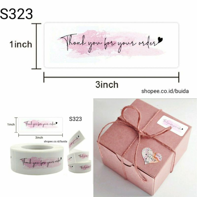 

stiker sticker label thank you for your order S323 pink putih panjang italic dekorasi kemasan sealer dus box mika toples paperbag hampers paket segel