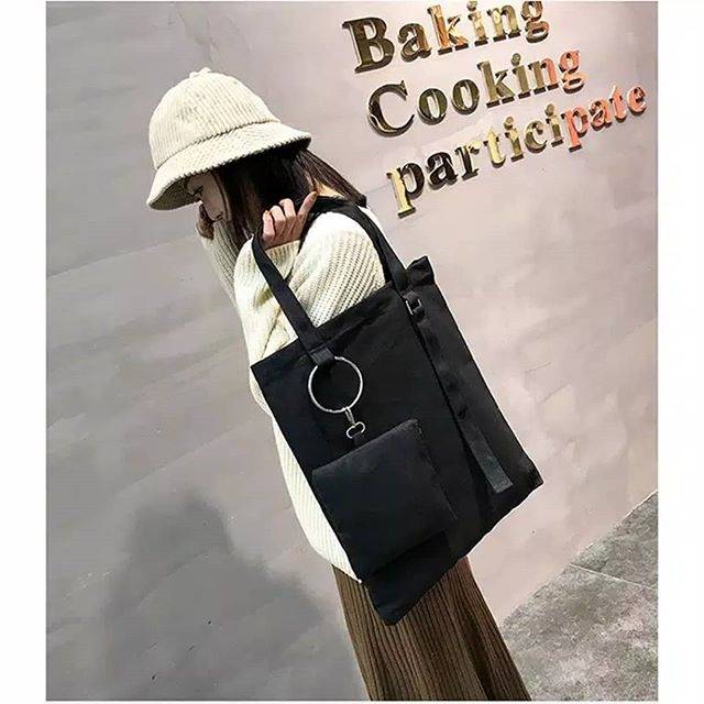 Totebag Canvas Polos + Pouch