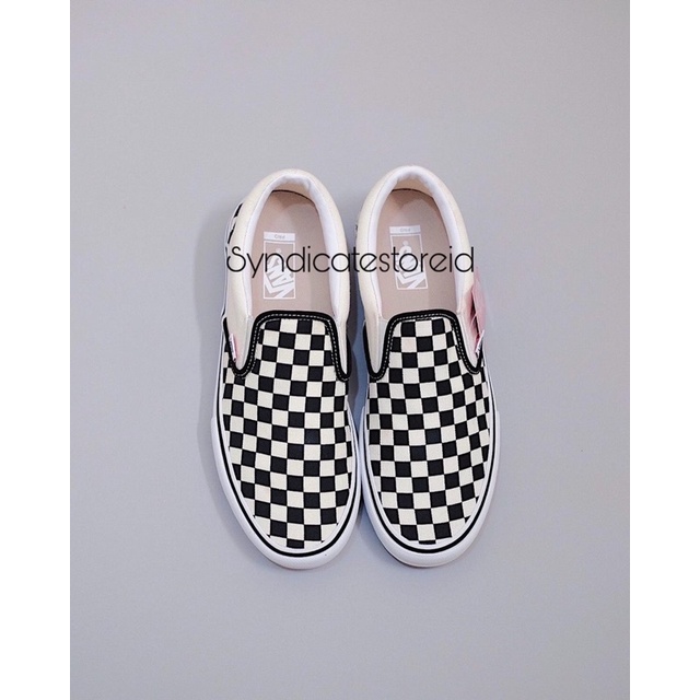 BONUS TAS!!! SEPATU VANS SLIP ON CHECKERBOARD PREMIUM Black White SEPATU SLIP ON VANS CATUR