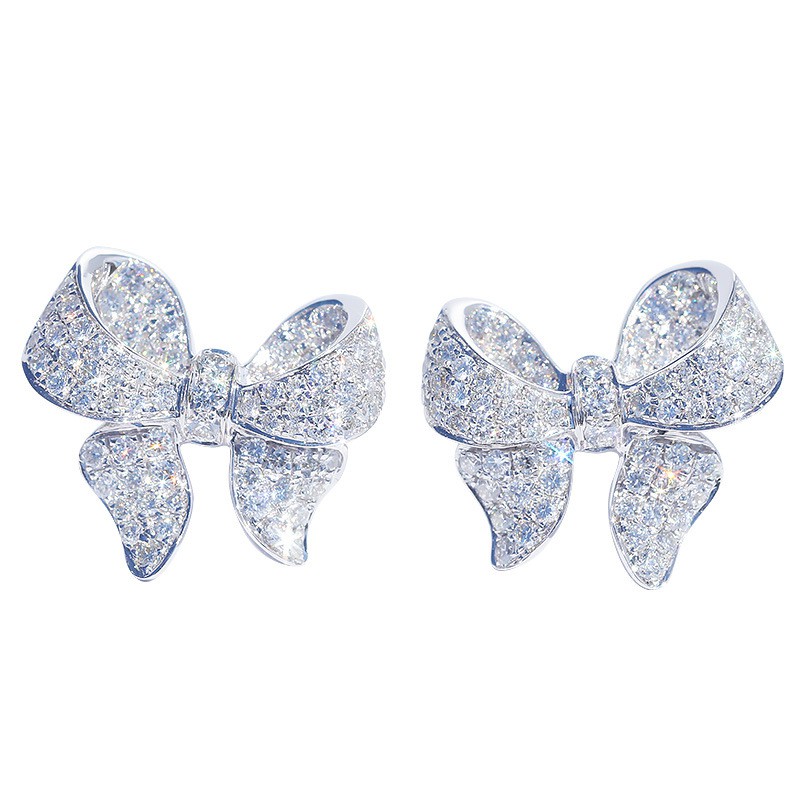 New Korean version bow earrings, zircon jewelry, full diamond earrings, earrings Factory wholesale