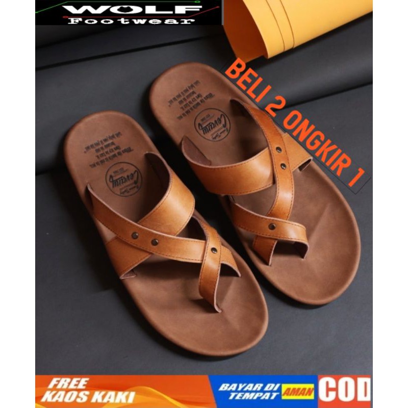 BELI 2 ONGKIR 1! SANDAL JEPIT FULL KULIT ASLI CEVANY 06 WIROS BLACK BROWN TAN ORIGINAL