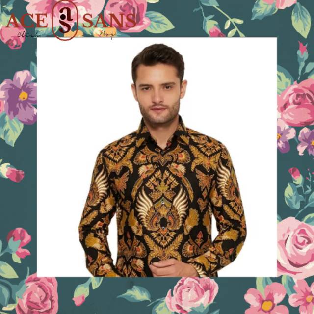 Alisan Kemeja Lengan Panjang Batik Kombinasi 10584 Hitam Slimfit | Kemeja | Alisan | Original