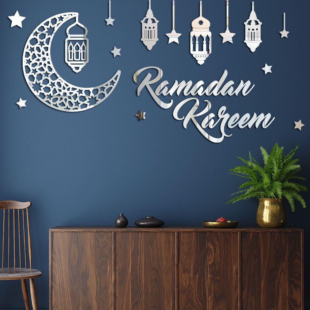 Populer Stiker Dinding Ruang Tamu DIY Decals 3D Arylic Removable Ramadhan Dekorasi Eid Mubarak