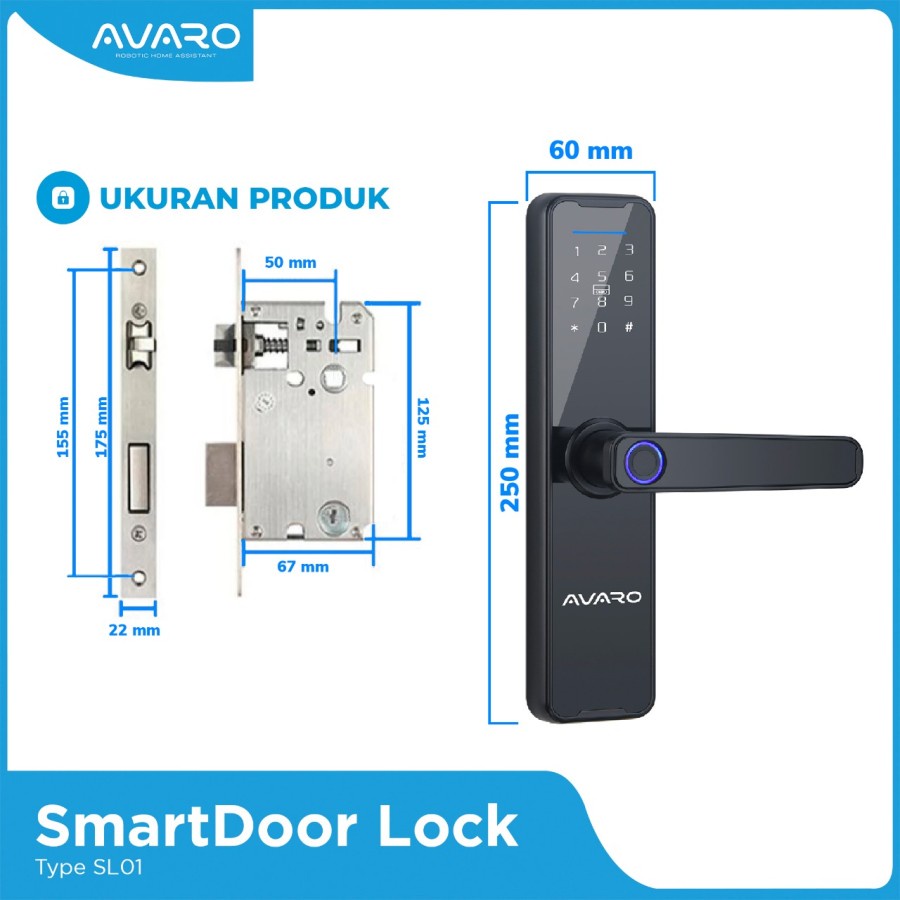 AVARO Smart Door Lock SL01 with Camera - Handle Pintu