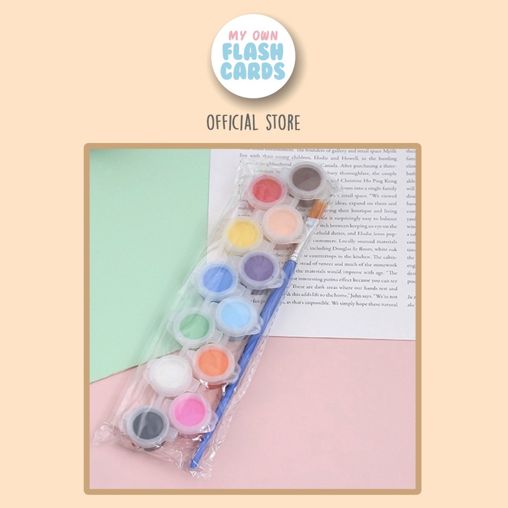 

12 Acrylic Paint with 2 Brushes - Cat Akrilik dengan Kuas - Painting Set Mainan Edukasi Prakarya Anak