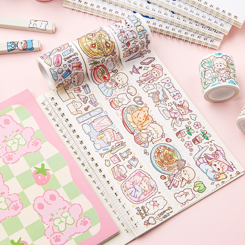 24 Lembar Stiker Kertas A5 / B5 Motif Kartun Beruang / Kelinci