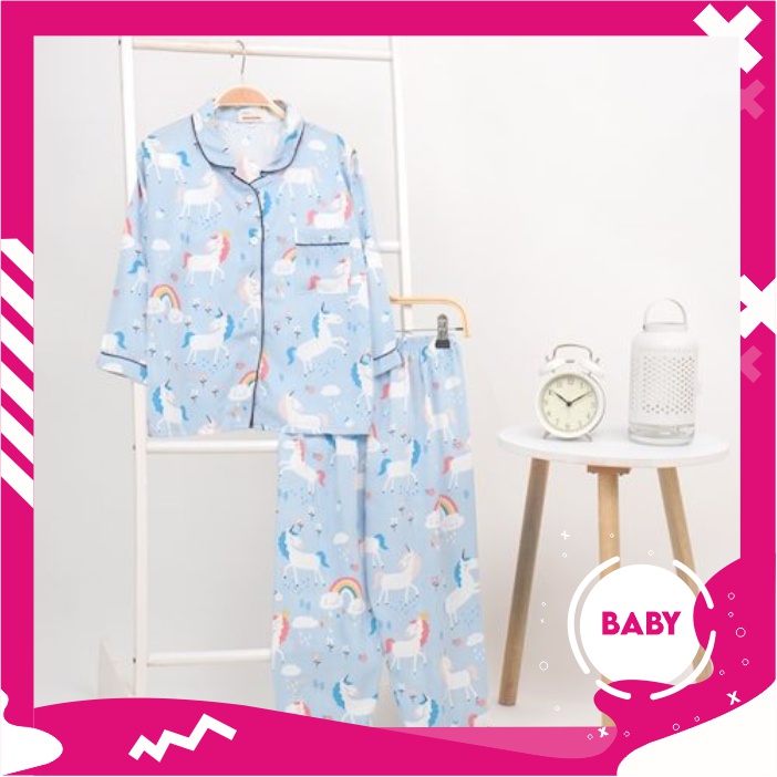 Setelan piyama kerah anak baju tidur cewek cowok unyu one set pakaian santai lengan panjang dan cela
