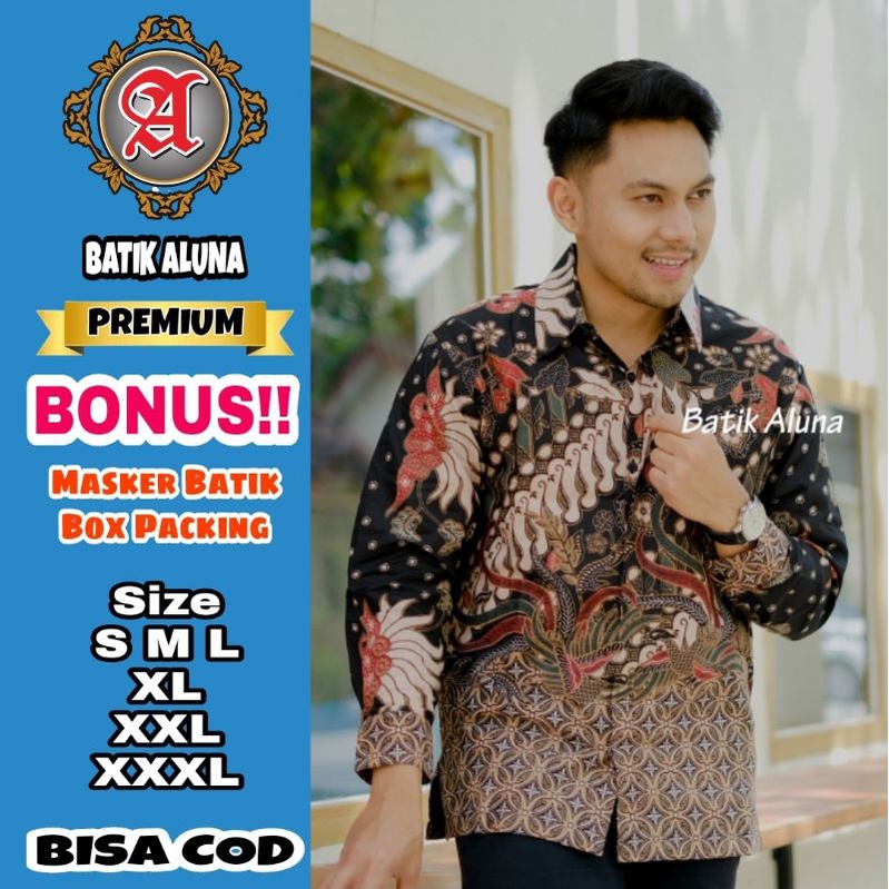 Baju Batik Pria Premium Lengan Panjang Full Furing Batik Solo Pekalongan Reguler Batik Aluna Baju Ke