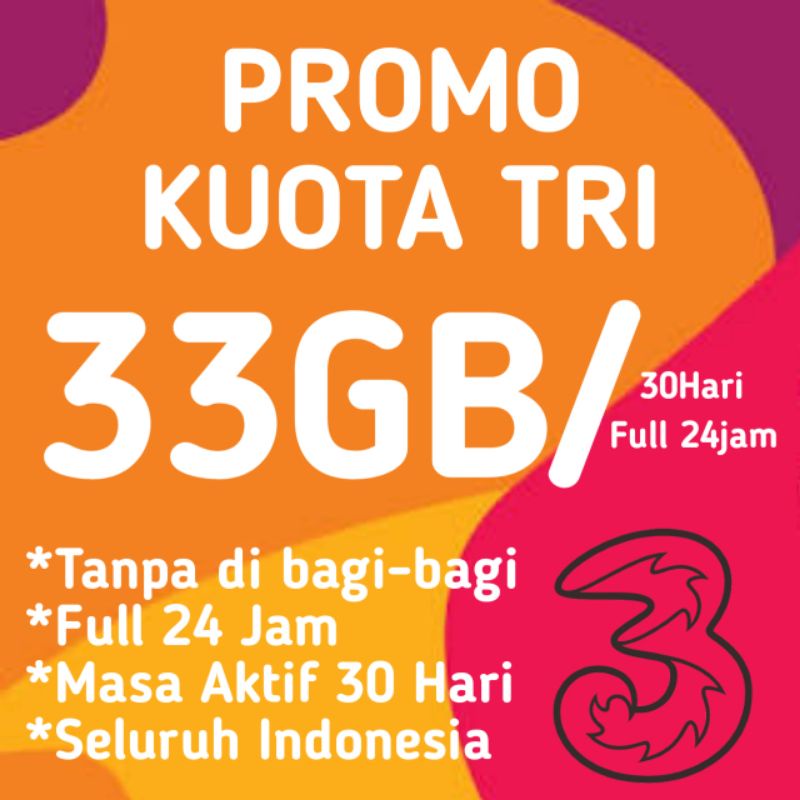 Kuota Tri 33GB Full 24 Jam 30hari