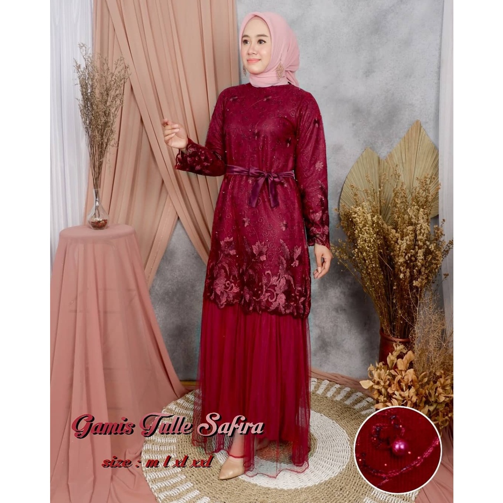 Gamis kondangan/Gamis safira tulle/Gamis brukat premium