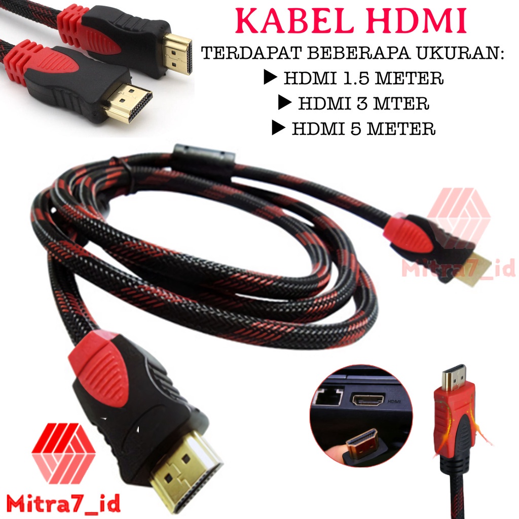 KABEL HDMI 5METER LAPTOP KE TV CCTV NYLON SERAT JARING / KABEL HDMI 1080P V1.43D HQ HIGH QUALITY