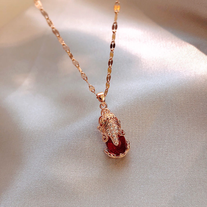 Bisa Cod Enxi Jewelry Kalung Wanita 18K Emas Asli Ruby Pixiu Pendant  Necklace  Zirconia Pendant Necklace Accessories