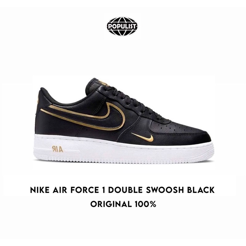 Nike Air Force 1 Low Double Swoosh Gold Black 100% Original Resmi