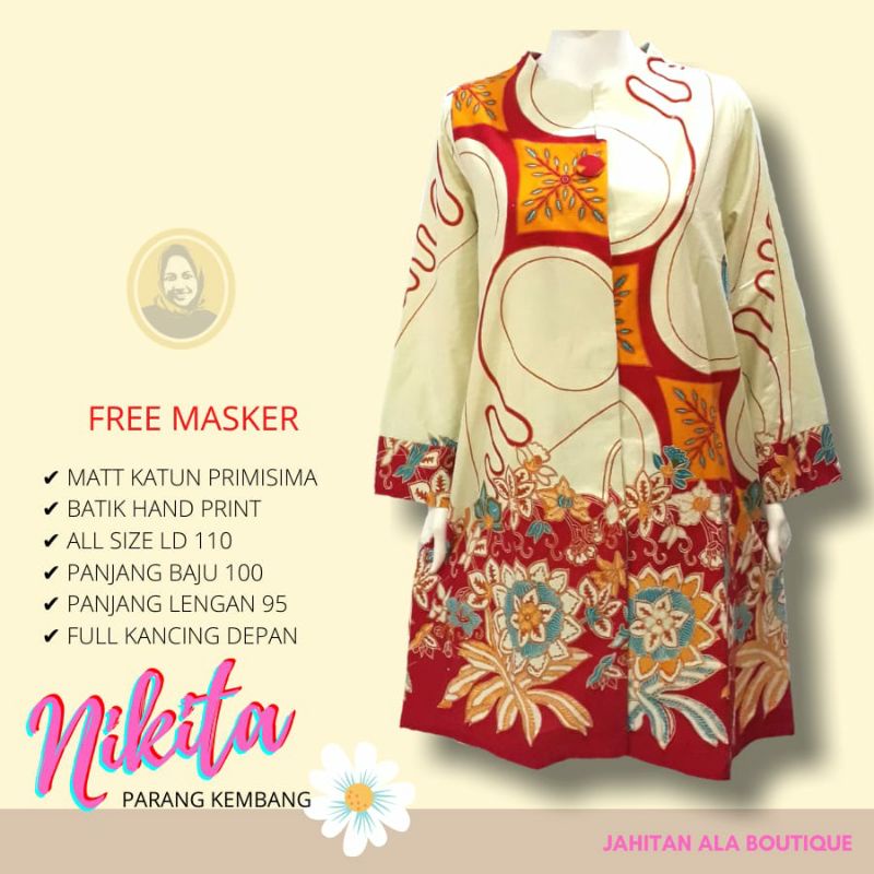 Tunik Batik Wanita Modern Asli Solo Batik Kerja Premium Elegant Motif Parang Kembang