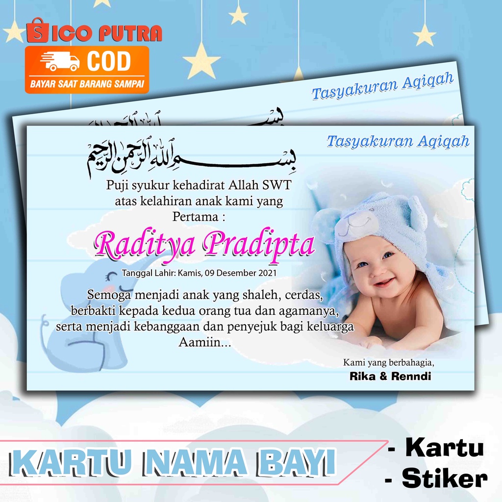Kartu Nama bayi Tasyakuran Aqiqah terbaru lucu