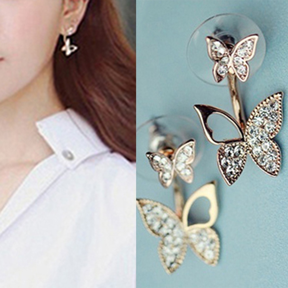 Hu Hu Hu Hu Hu Alat Bantu Pasang Kacamata♡ Anting Tusuk Model Kupu-Kupu Dengan Berlian Imitasi Untuk Wanita